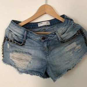 ZARA distressed denim Jean cutoff shorts w studs